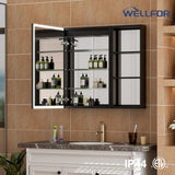 WELLFOR W12 44-in x 30-in Lighted LED Fog Free Surface/Recessed Mount Anodized Black Aluminum Mirrored Soft Close Medicine Cabinet with Outlet
