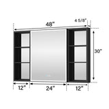 WELLFOR W12 48-in x 30-in Lighted LED Fog Free Surface/Recessed Mount Anodized Black Aluminum Mirrored Soft Close Medicine Cabinet with Outlet
