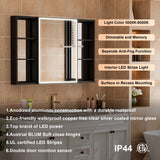 WELLFOR W12 48-in x 30-in Lighted LED Fog Free Surface/Recessed Mount Anodized Black Aluminum Mirrored Soft Close Medicine Cabinet with Outlet