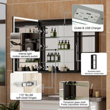 WELLFOR W12 48-in x 30-in Lighted LED Fog Free Surface/Recessed Mount Anodized Black Aluminum Mirrored Soft Close Medicine Cabinet with Outlet
