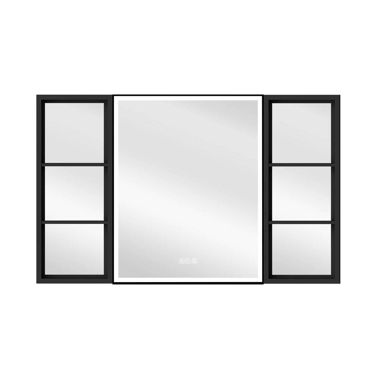 WELLFOR W12 48-in x 30-in Lighted LED Fog Free Surface/Recessed Mount Anodized Black Aluminum Mirrored Soft Close Medicine Cabinet with Outlet