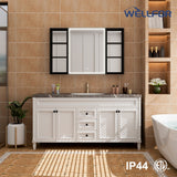 WELLFOR W12 48-in x 30-in Lighted LED Fog Free Surface/Recessed Mount Anodized Black Aluminum Mirrored Soft Close Medicine Cabinet with Outlet