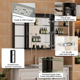 WELLFOR W12 48-in x 30-in Lighted LED Fog Free Surface/Recessed Mount Anodized Black Aluminum Mirrored Soft Close Medicine Cabinet with Outlet