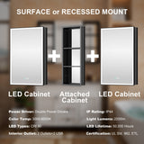 WELLFOR W12 53-in x 30-in Lighted LED Fog Free Surface/Recessed Mount Anodized Black Aluminum Mirrored Soft Close Medicine Cabinet with Outlet