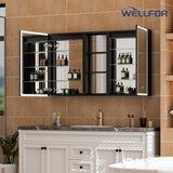 WELLFOR W12 53-in x 30-in Lighted LED Fog Free Surface/Recessed Mount Anodized Black Aluminum Mirrored Soft Close Medicine Cabinet with Outlet