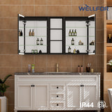 WELLFOR W12 53-in x 30-in Lighted LED Fog Free Surface/Recessed Mount Anodized Black Aluminum Mirrored Soft Close Medicine Cabinet with Outlet