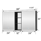 WELLFOR W12 60-in x 30-in Lighted LED Fog Free Surface/Recessed Mount Anodized Black Aluminum Mirrored Soft Close Medicine Cabinet with Outlet