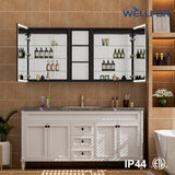 WELLFOR W12 60-in x 30-in Lighted LED Fog Free Surface/Recessed Mount Anodized Black Aluminum Mirrored Soft Close Medicine Cabinet with Outlet