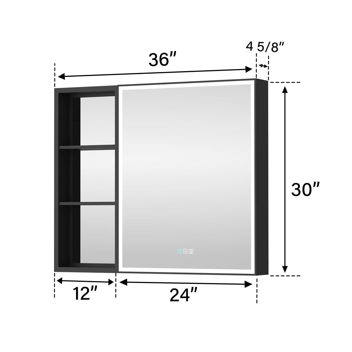 WELLFOR W12 36-in x 30-in Lighted LED Fog Free Surface/Recessed Mount Anodized Black Aluminum Mirrored Soft Close Medicine Cabinet with Outlet