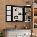 WELLFOR W12 36-in x 30-in Lighted LED Fog Free Surface/Recessed Mount Anodized Black Aluminum Mirrored Soft Close Medicine Cabinet with Outlet
