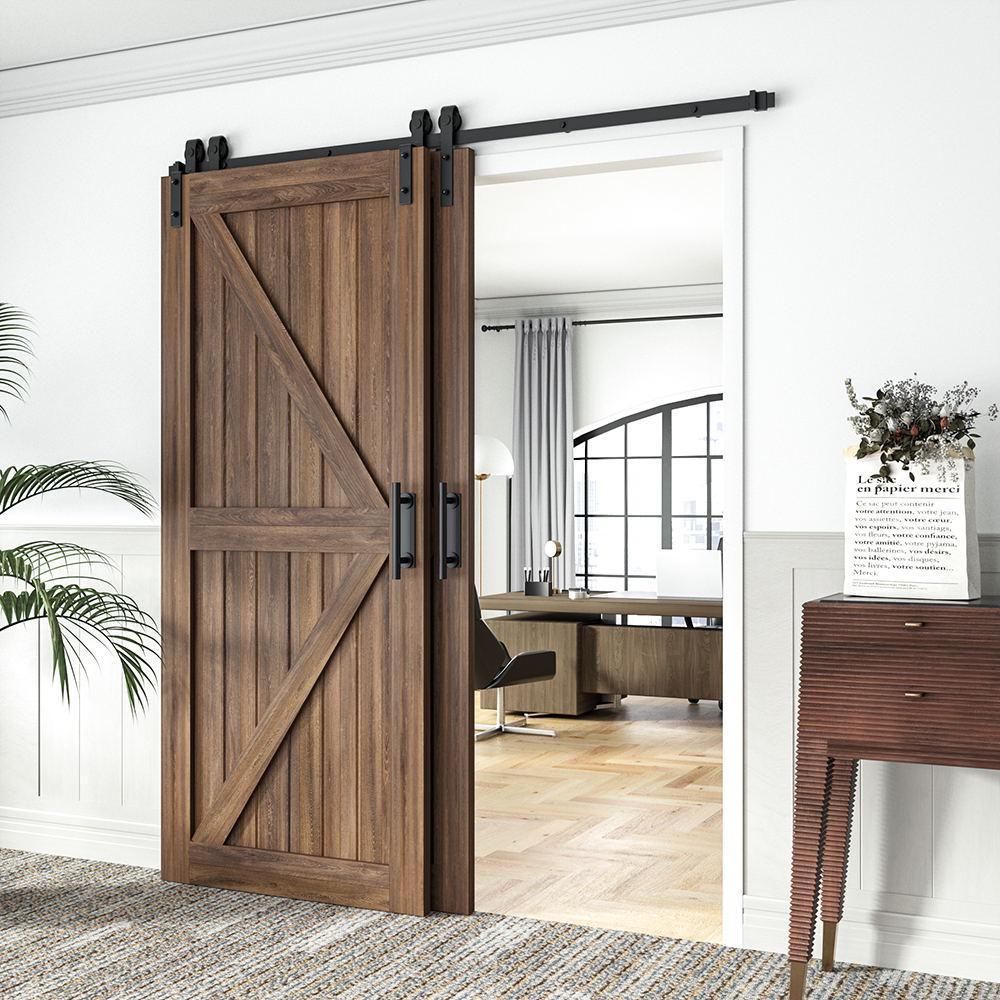 7.5 ft./90 in. Single Track Bypass Barn Door Hardware Double Doors Kit, Heavy-Duty Sliding 1-Track Antique Roller - Super Arbor