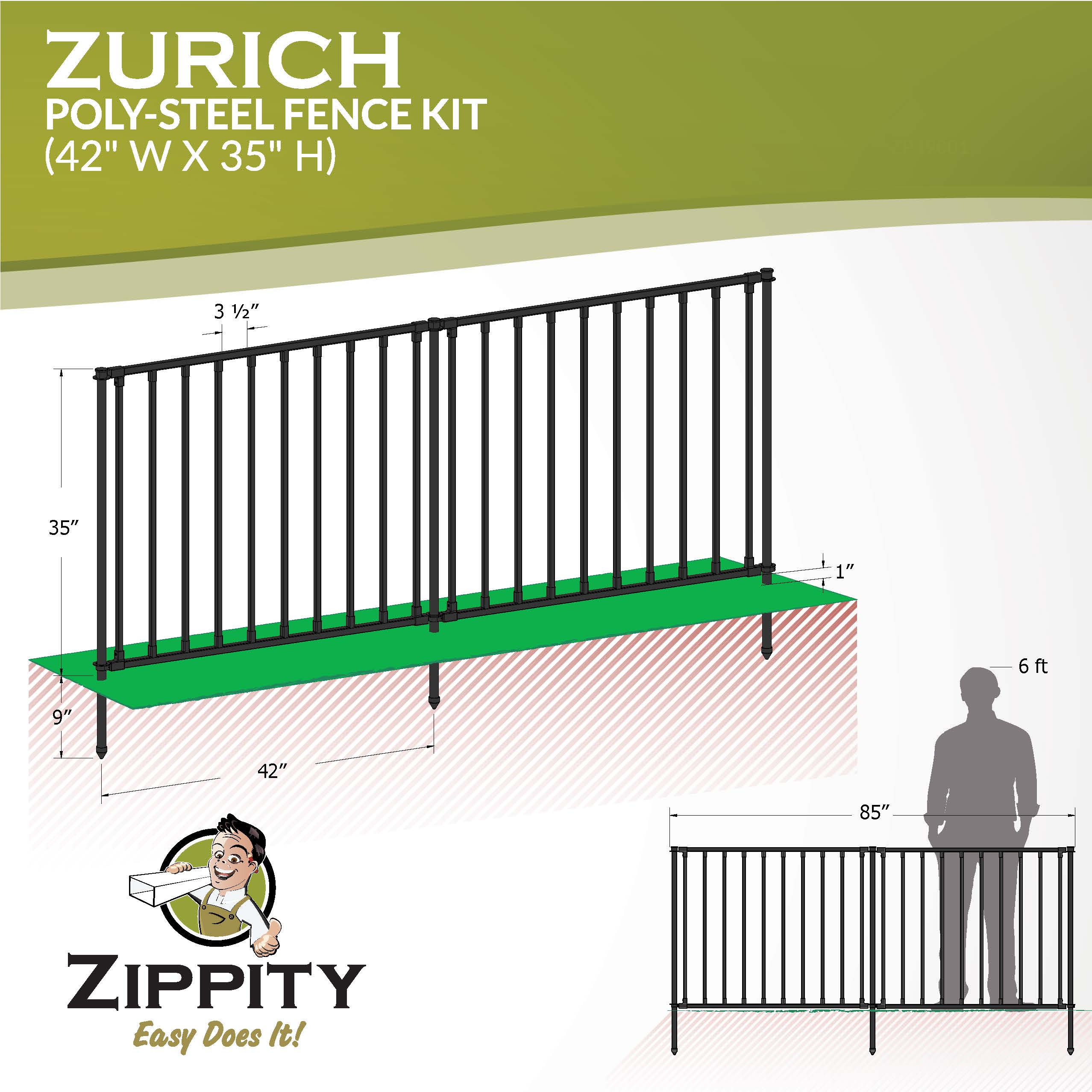 Zippity Outdoor Products 3-ft H x 3-1/2-ft W Black Vinyl-coated