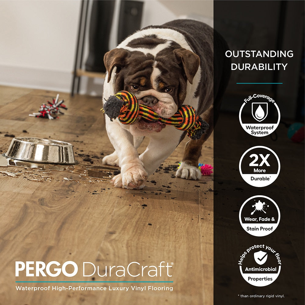 Pergo Marbella Limestone Gray Luxury Vinyl Tile Flooring with WetProtect