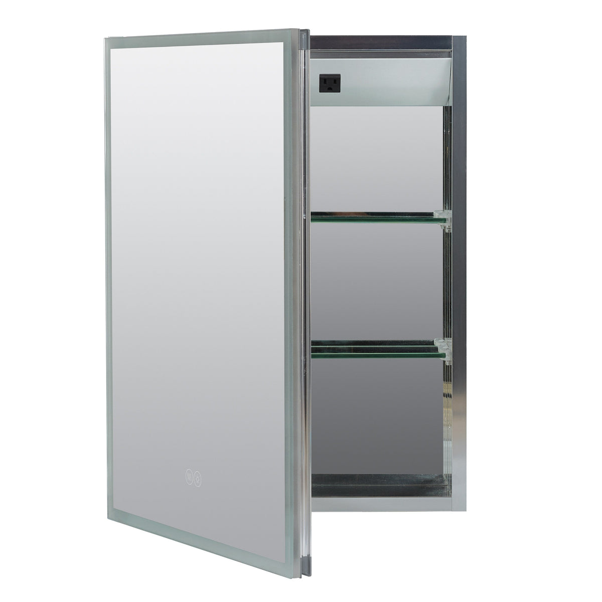 Zenna Home Designer Series 17.7-in x 23.5-in Lighted LED Fog Free Surface/Recessed Mount Aluminum Mirrored Soft Close Medicine Cabinet with Outlet