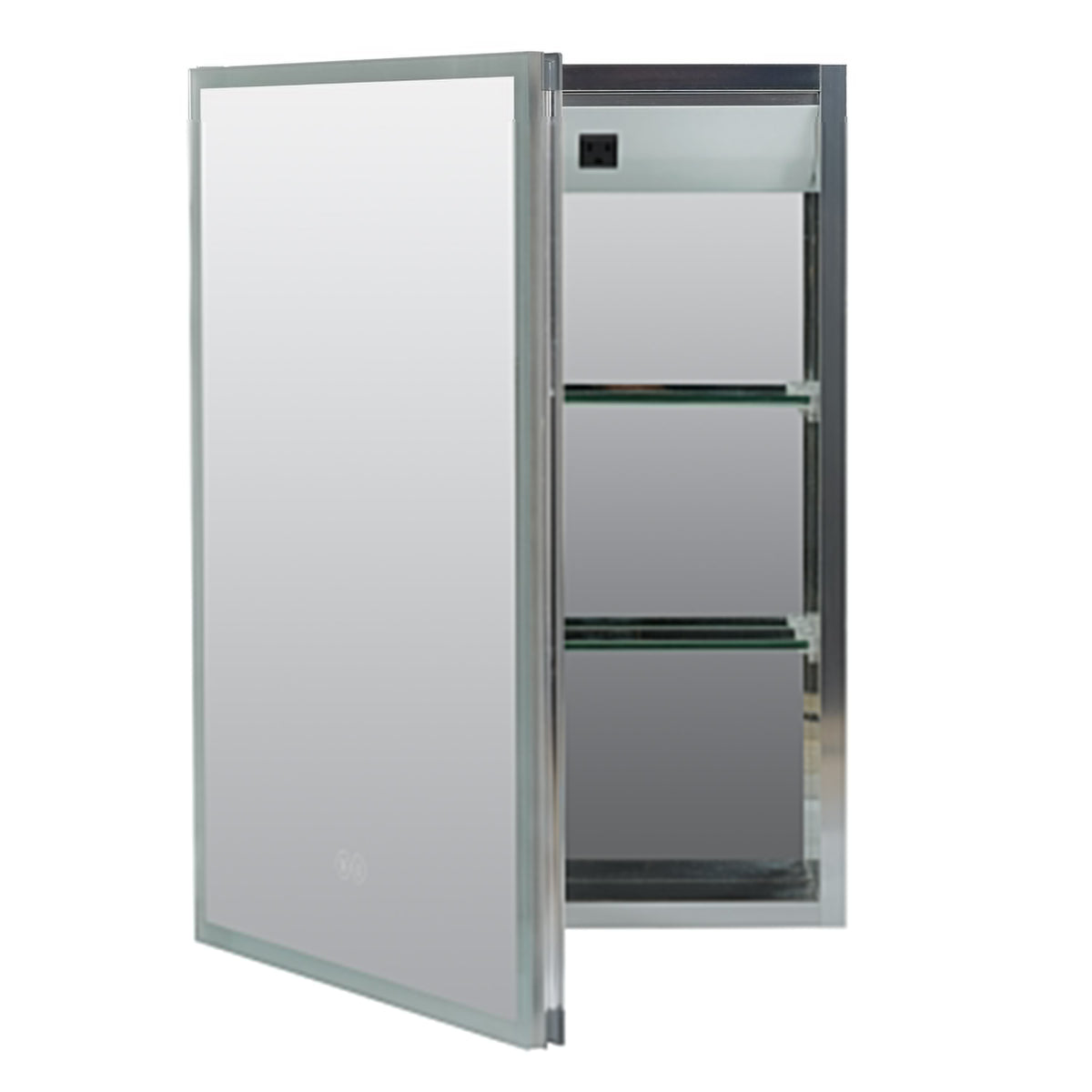 Zenna Home 17.7-in x 23.5-in Lighted LED Fog Free Surface/Recessed Mount Aluminum Mirrored Medicine Cabinet with Outlet