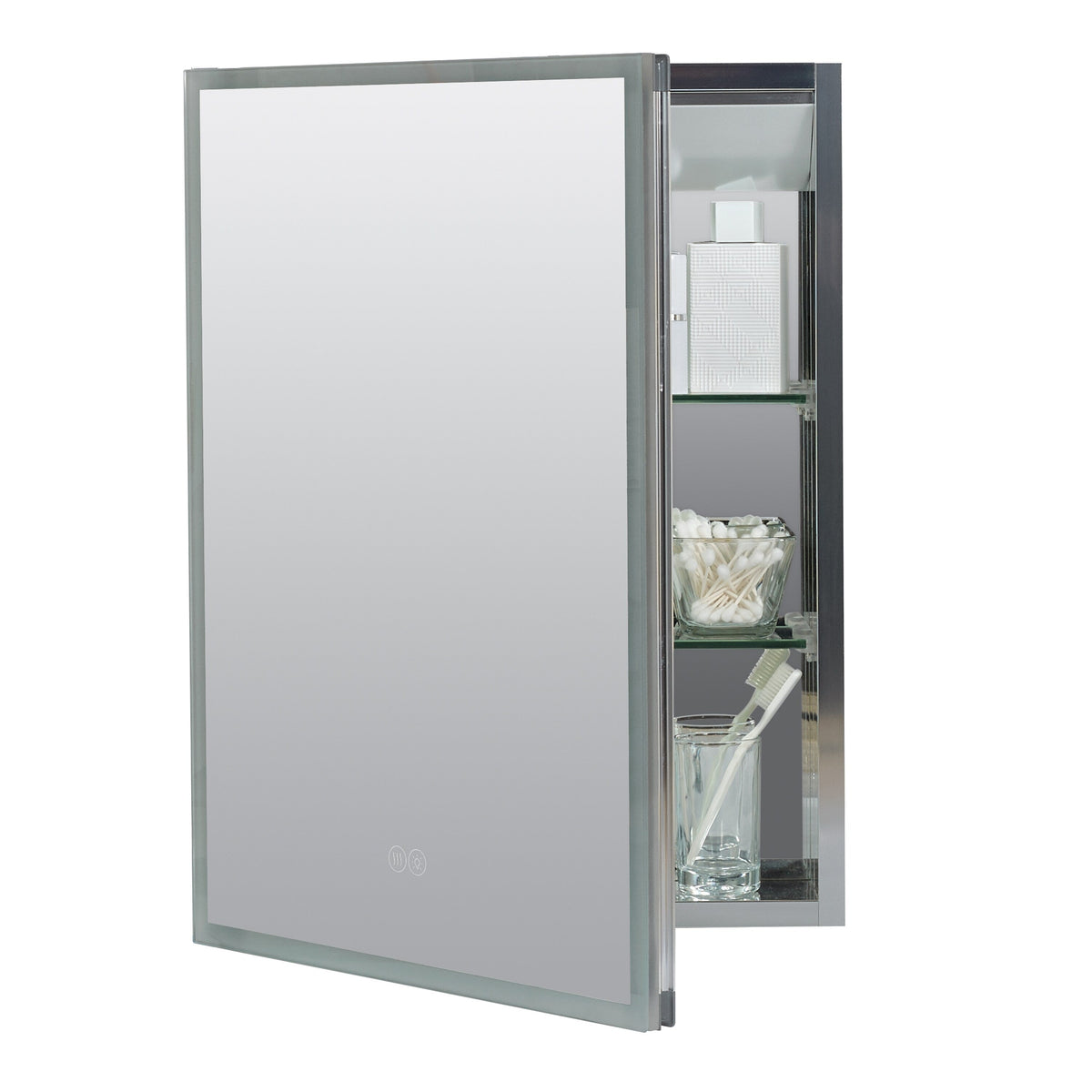 Zenna Home 17.7-in x 23.5-in Lighted LED Fog Free Surface/Recessed Mount Aluminum Mirrored Medicine Cabinet with Outlet