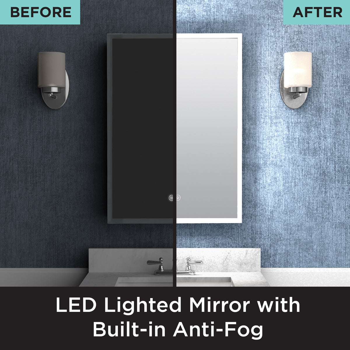 Zenna Home 17.7-in x 23.5-in Lighted LED Fog Free Surface/Recessed Mount Aluminum Mirrored Medicine Cabinet with Outlet