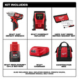 M12 12-Volt Lithium-Ion Cordless 3/8 in. Impact Wrench and Inflator Combo Kit with 3/8 in. Drive Metric Socket Set - Super Arbor
