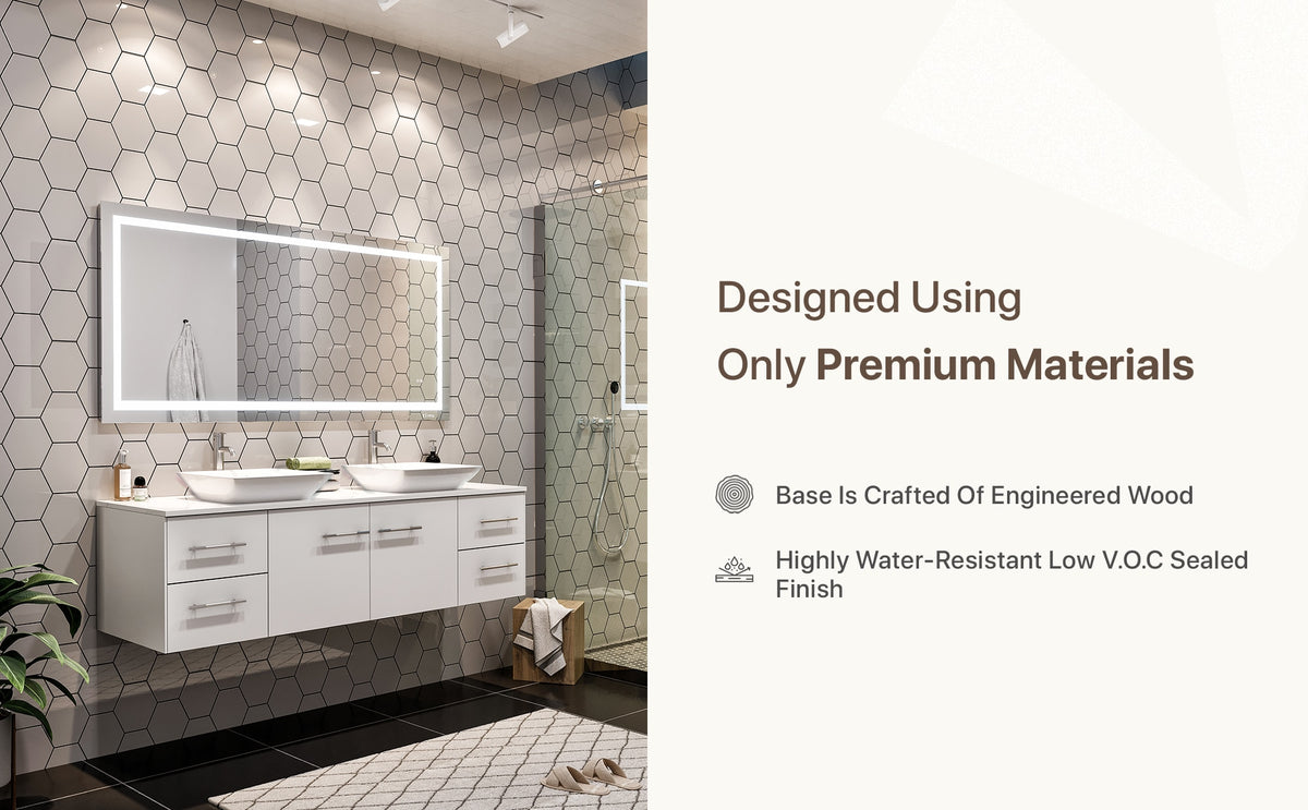 Eviva Totti Wave 72 in. W x 16 in. D x 22 in. H Double Bathroom Vanity in White with White Glassos Top and White Vessel Sinks