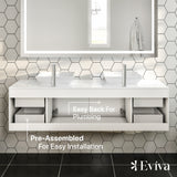 Eviva Totti Wave 72 in. W x 16 in. D x 22 in. H Double Bathroom Vanity in White with White Glassos Top and White Vessel Sinks