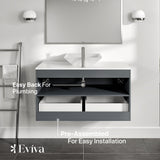 Eviva Luxury 39"W x 20"D Gray Wall-Mount Bathroom Vanity with White Tempered Glass Countertop and Vessel Porcelain Sink