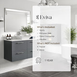 Eviva Luxury 39"W x 20"D Gray Wall-Mount Bathroom Vanity with White Tempered Glass Countertop and Vessel Porcelain Sink