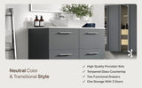 Eviva Luxury 39"W x 20"D Gray Wall-Mount Bathroom Vanity with White Tempered Glass Countertop and Vessel Porcelain Sink
