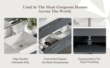 Eviva Luxury 39"W x 20"D Gray Wall-Mount Bathroom Vanity with White Tempered Glass Countertop and Vessel Porcelain Sink