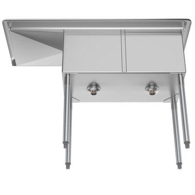 Freestanding Stainless Steel 48 in. 2-Hole Double Bowl Commercial Kitchen Sink Left Drainboard