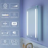 WELLFOR VICK 24-in x 30-in Lighted LED Fog Free Surface/Recessed Mount Silver Mirrored Soft Close Medicine Cabinet with Outlet