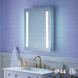 WELLFOR VICK 24-in x 30-in Lighted LED Fog Free Surface/Recessed Mount Silver Mirrored Soft Close Medicine Cabinet with Outlet