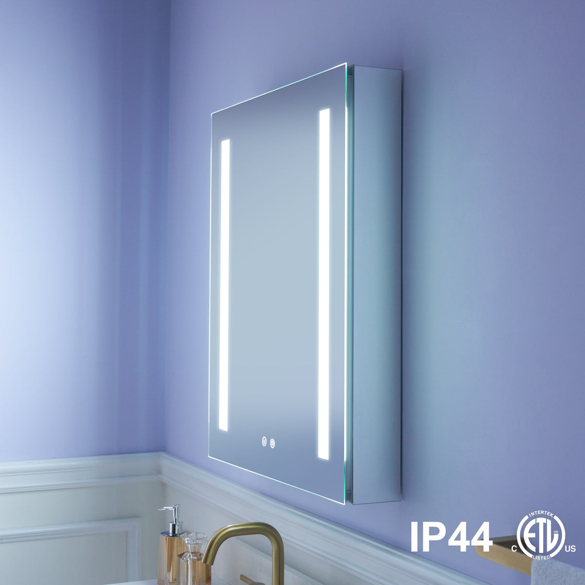 WELLFOR VICK 24-in x 30-in Lighted LED Fog Free Surface/Recessed Mount Silver Mirrored Soft Close Medicine Cabinet with Outlet