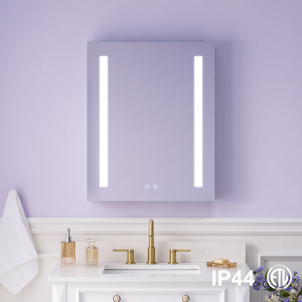 WELLFOR VICK 24-in x 30-in Lighted LED Fog Free Surface/Recessed Mount Silver Mirrored Soft Close Medicine Cabinet with Outlet