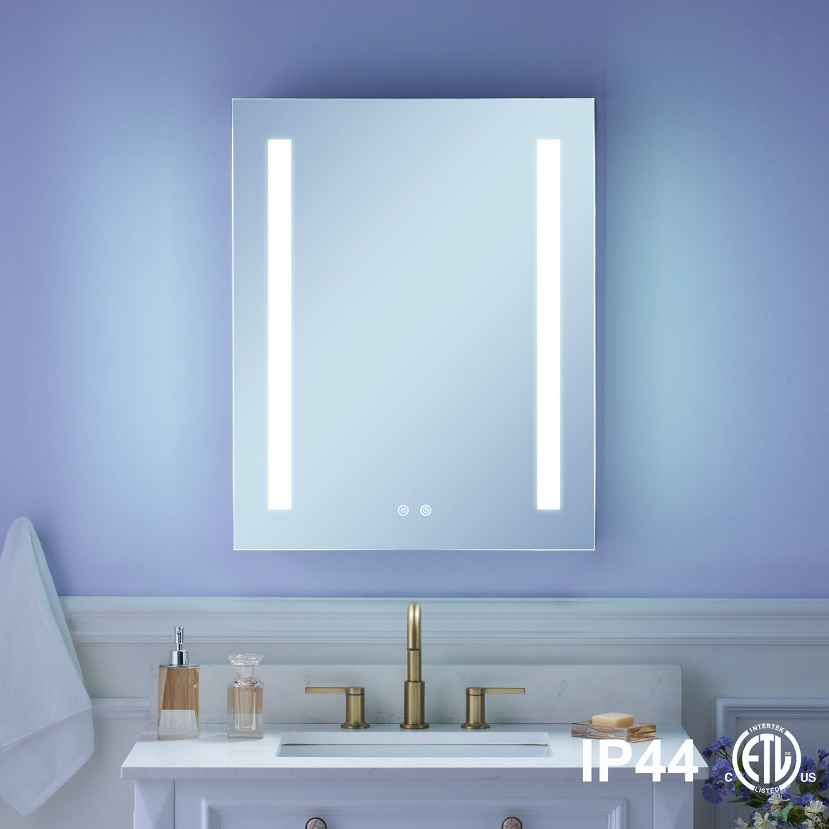WELLFOR VICK 24-in x 30-in Lighted LED Fog Free Surface/Recessed Mount Silver Mirrored Soft Close Medicine Cabinet with Outlet