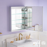 WELLFOR VICK 24-in x 30-in Lighted LED Fog Free Surface/Recessed Mount Silver Mirrored Soft Close Medicine Cabinet with Outlet