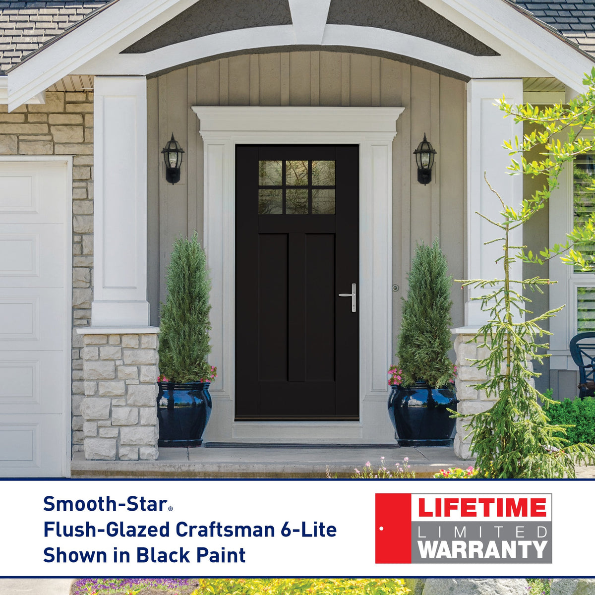 Therma-Tru Benchmark Doors 36-in x 80-in Fiberglass Craftsman 6-Lite Left-Hand Inswing Ready-to-Paint Unfinished Prehung Single Front Door with Brickmould