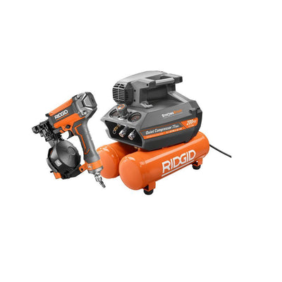 4.5 Gal. Portable Electric Strong Start Air Compressor with 15° 1-3/4 in. Coil Roofing Nailer - Super Arbor