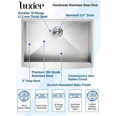 Handmade Farmhouse Apron-Front Stainless Steel 30 in. Single Bowl Kitchen Sink