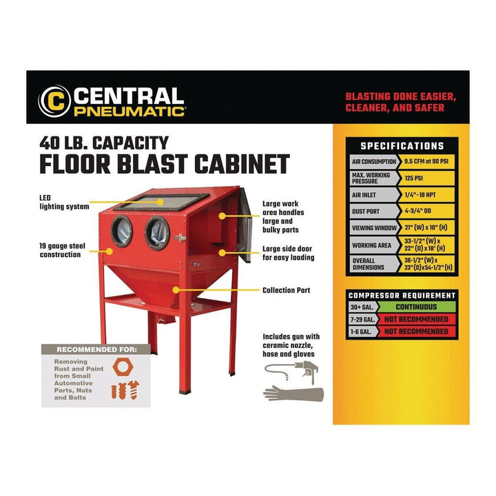 Central Pneumatic 40 lb. Capacity Floor Blast Cabinet – Super Arbor