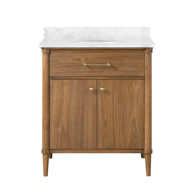 allen + roth Rian 30-in Walnut Undermount Single Sink Bathroom Vanity with White Engineered Stone Top