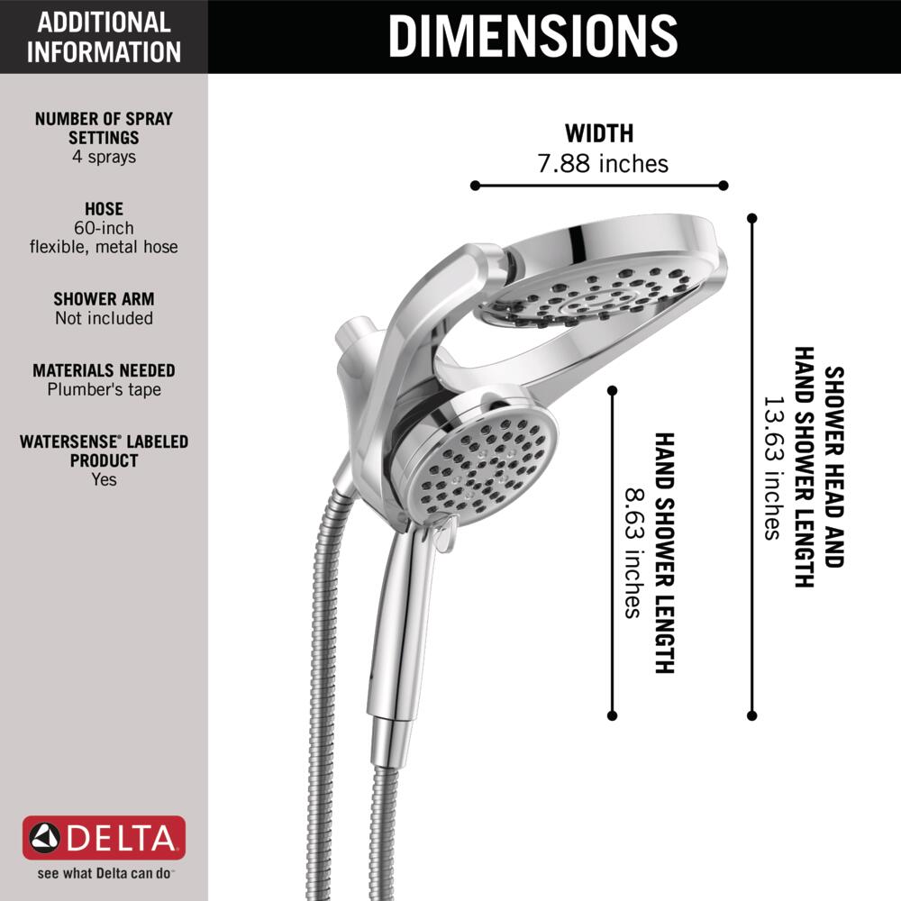 Delta HydroRain 4‑Spray Chrome Dual/Combo Shower Head with Hand Shower, 1.75 GPM (6.6 LPM)