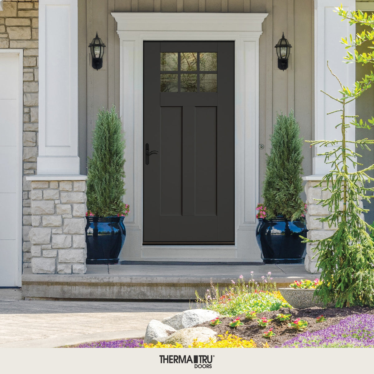 Therma-Tru Benchmark Doors 32-in x 80-in Fiberglass Craftsman Right-Hand Inswing Ready-to-Paint Unfinished Prehung Front Door with Brickmould