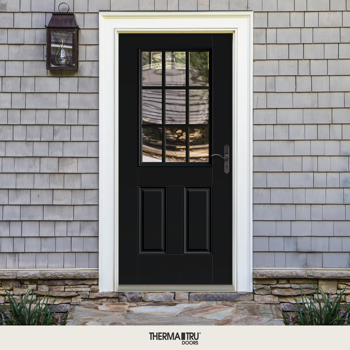 Therma-Tru Benchmark Doors 32-in x 80-in Fiberglass Half-Lite Left-Hand Inswing Ready-to-Paint Unfinished Prehung Front Door with Brickmould