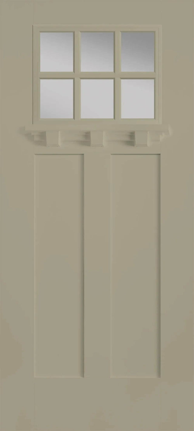 Pella 36-in x 80-in Fiberglass Craftsman Left-Hand Inswing Sage Painted Prehung Single Front Door with Brickmould, Insulating Core