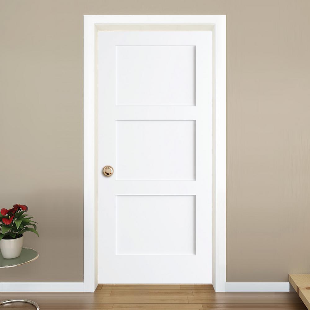 36 in. x 80 in. White 3-Panel Shaker Solid Core Pine Interior Door Slab - Super Arbor