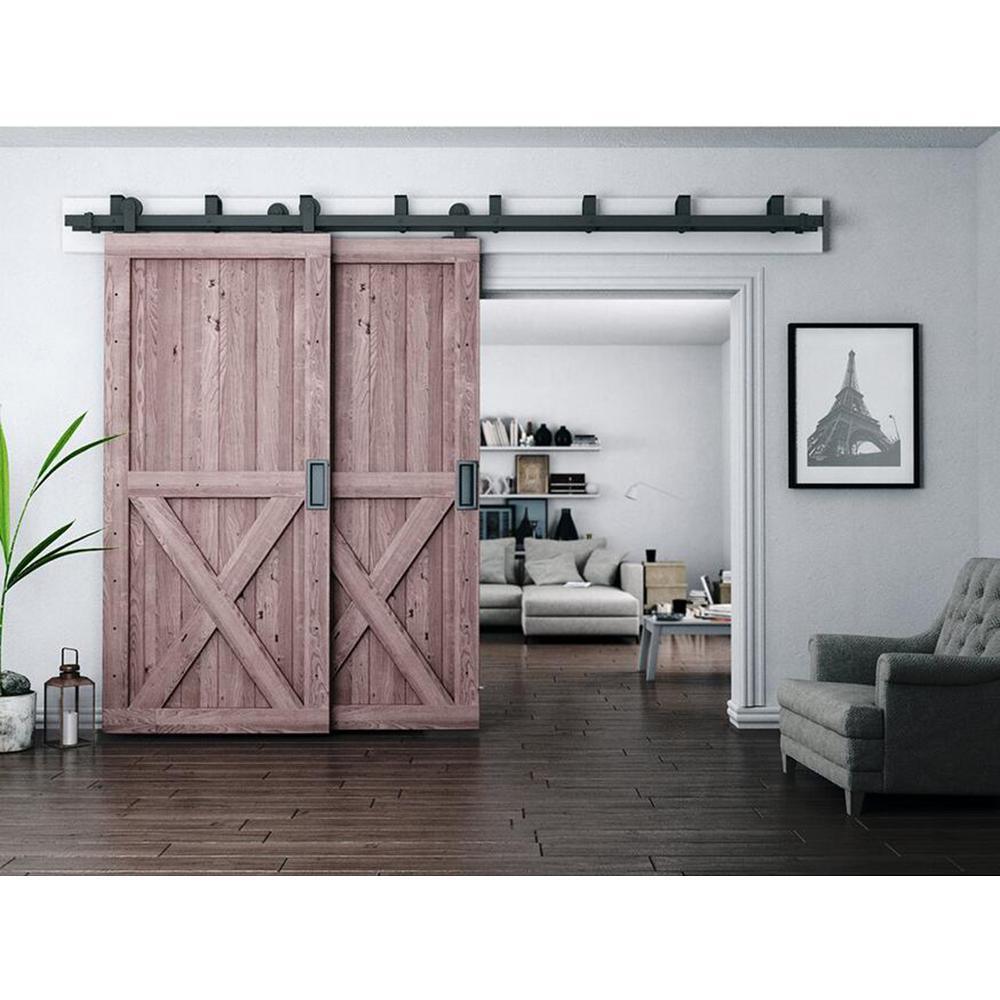 7.5 ft./90 in. Bypass Sliding Barn Door Hardware Steel Track for Double Wooden Doors Closet Kitchen Kit - Super Arbor