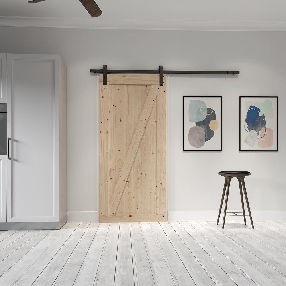 36 in. x 84 in. Canadian Hemlock Unfinished Sliding Barn Door with Hardware Kit - Super Arbor