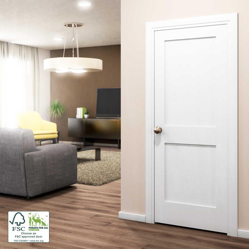 30 in. x 80 in. x 1-3/8 in. Shaker White Primed 2-Panel Solid Core Wood Interior Slab Door - Super Arbor