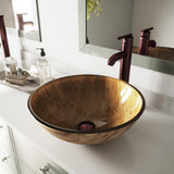 Glass Vessel Bathroom Sink in Gray Onyx and Seville Faucet Set in Matte Black - Super Arbor