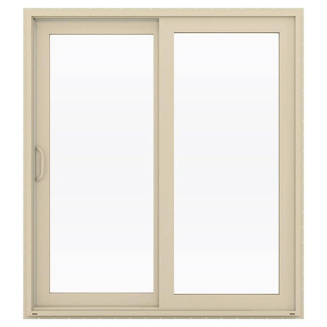 JELD-WEN V-4500 72-in x 80-in 4-9/16-in Low-e Argon Almond Vinyl Sliding Left-Hand Sliding Double Patio Door Screen Included